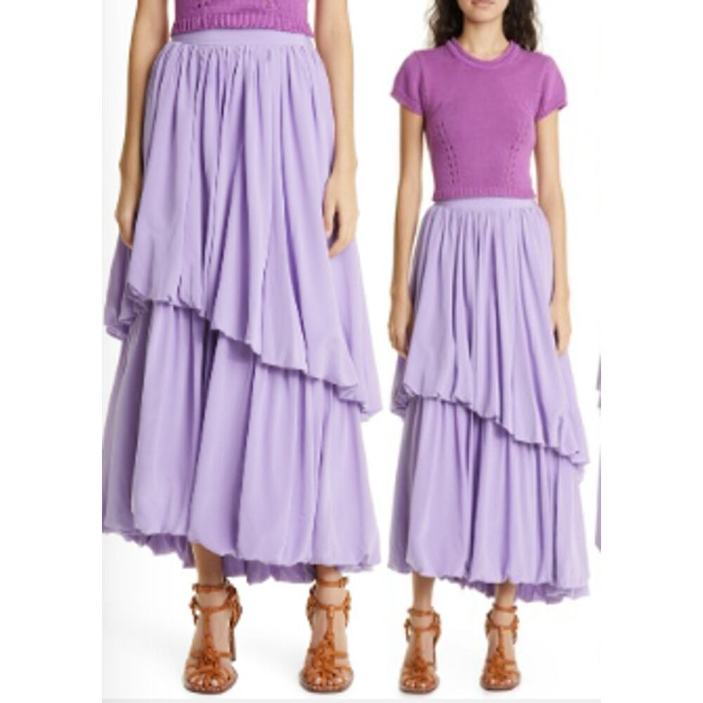 Ulla Johnson Simone Bubbled Tiered Silk Midi Skirt Foxglove Womens Size 4 - Picture 1 of 10